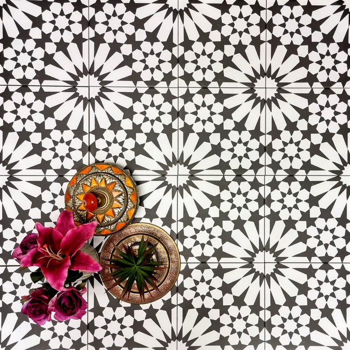 Fizaan Winter | Black & White Tile | Moroccan Tiles  | 20cm x 20cm