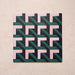 Four-tile layout featuring Geometry Lagoon 20x20cm patterned ceramic tiles, showing an interlocking geometric design in blush pink, deep teal, and charcoal tones, displayed against a textured beige backdrop.