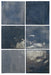 Vista cenital de azulejos de pared cerámicos Zellij Azul Cuadrado 13,2 × 13,2 cm de estilo marroquí, dispuestos para destacar la rica variación tonal en azul, el acabado brillante de aspecto artesanal y los bordes suavemente irregulares para un aspecto auténtico y lleno de carácter.