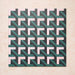 Group display of Geometry Lagoon 20x20cm patterned ceramic tiles arranged in a repeated layout, featuring an interlocking geometric design in blush pink, deep teal, and charcoal tones against a soft textured beige backdrop.