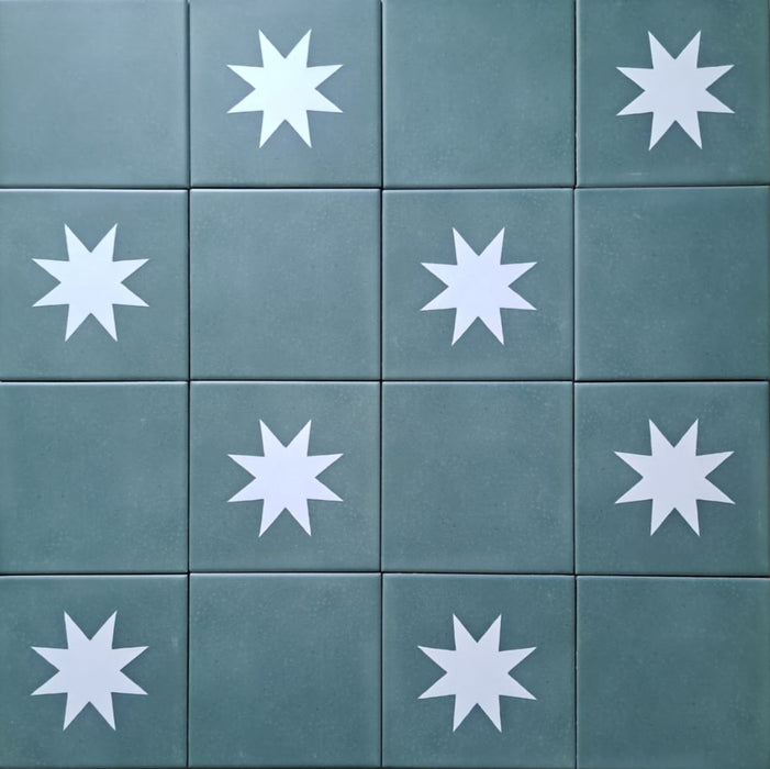 Hammamet Green Base Mini Moroccan Porcelana Wall & Floor Tile 15 cm x 15 cm