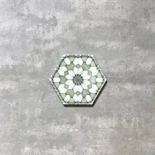 Maroush Green Hexagon 18.7cm x 21.6cm FULL TILE SAMPLE