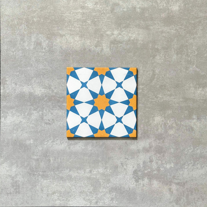 Azulejo azul y amarillo de Agraba | Azulejos azules | 20 cm x 20 cm | Azulejos marroquíes para paredes y pisos