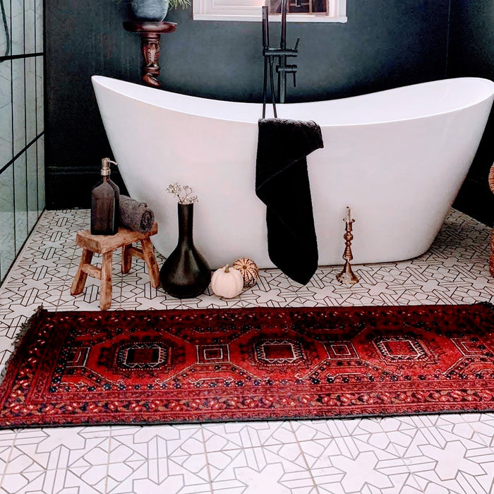 Alhambra Palacio Maldosas marroquíes | Blanco y negro | 20 cm x 20 cm | Baldosas de pared y piso