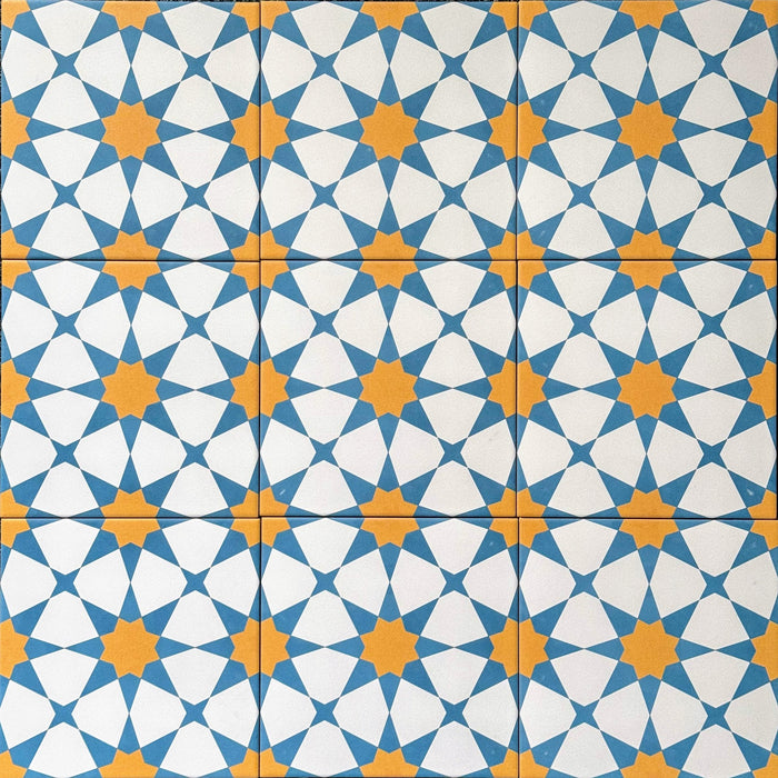 Azulejo azul y amarillo de Agraba | Azulejos azules | 20 cm x 20 cm | Azulejos marroquíes para paredes y pisos