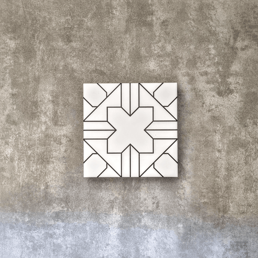 Alhambra Palacio Moroccan Tiles | Black & White | 20cm x 20cm | Wall & Floor Tiles FULL TILE SAMPLE