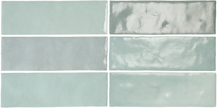 Muestra de azulejos completos Zellij Brick Tile | Aqua Gloss | Minezo marroquí | 6.5 cm x 20 cm