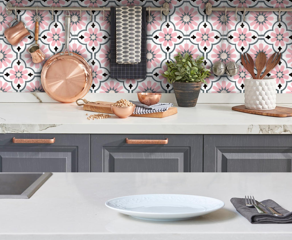 Clarence House Rose | Rosa | Azulejos marroquíes | Azulejos victorianos |  Muro y piso | 20 cm x 20 cm, image size:1024x843