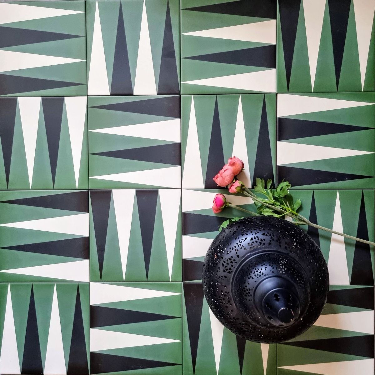 Tavla Verde Green Geometric Pattern Tiles 20cm x 20cm — Artisan Ceramica