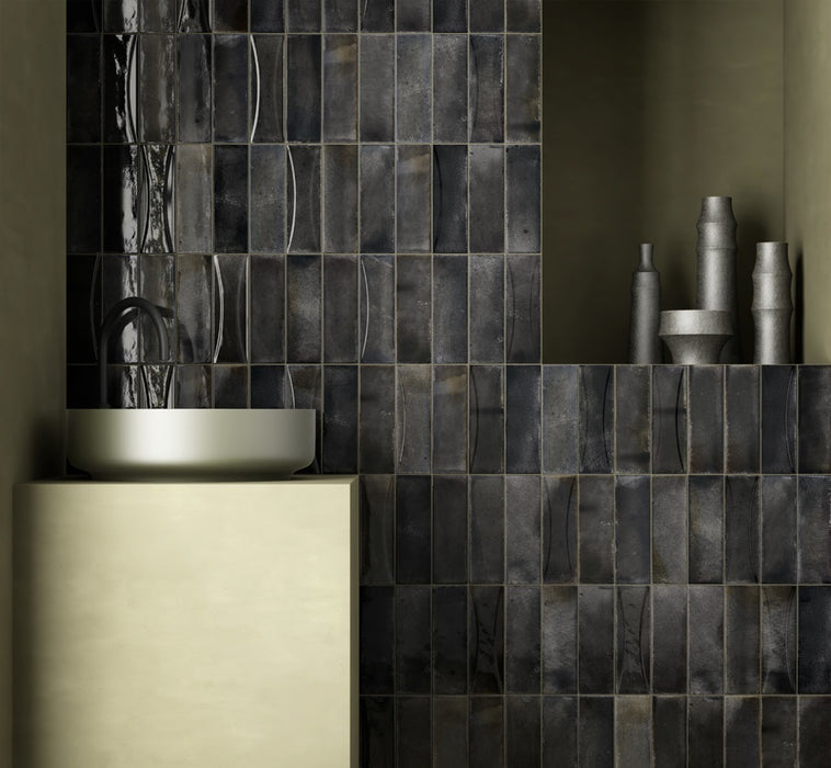 Beijing Brick Tile | Brillo negro | Minezo marroquí | 5.1cm x 16.1cm