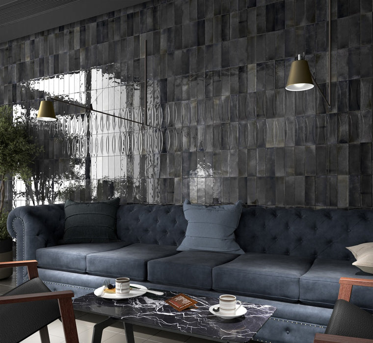 Beijing Brick Tile | Brillo negro | Minezo marroquí | 5.1cm x 16.1cm