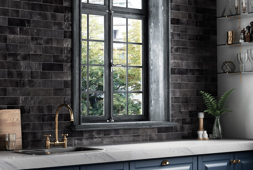 Zellij Brick Tile | Brillo negro | Minezo marroquí | 6.5 cm x 20 cm