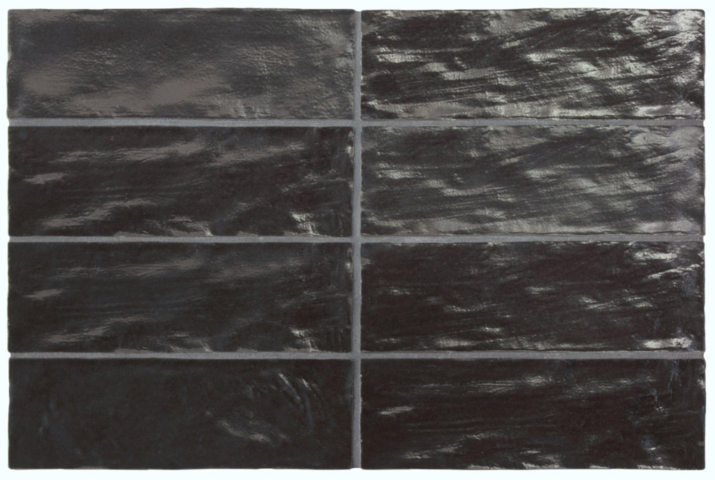 Muestra de azulejos completos Bejmat Brick Tile | Oyster negra | Minezo marroquí | 6.5 cm x 20 cm