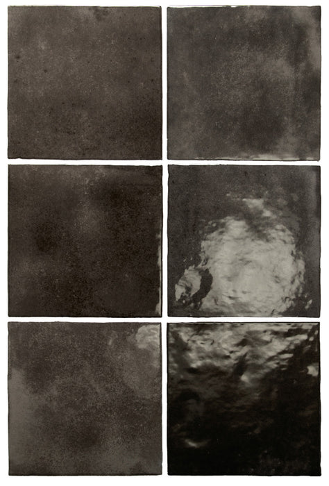 AMOSTRA DE AZULEJO COMPLETO Zellij Azulejo Quadrado | Preto Brilhante | Azulejo Marroquino | 13,2cm x 13,2cm