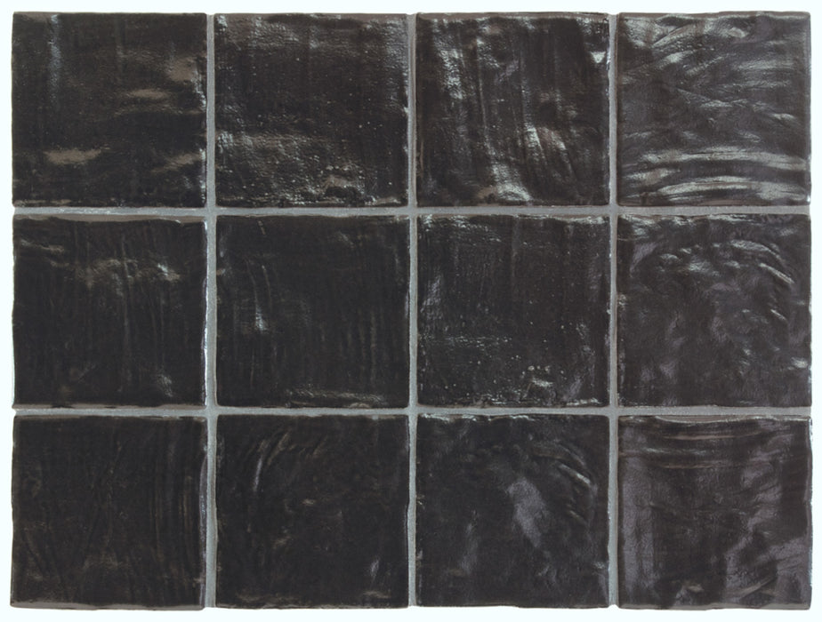 Muestra de mosaico completo Bejmat Tile cuadrado | Oyster negra | Minezo marroquí | 10 cm x 10 cm