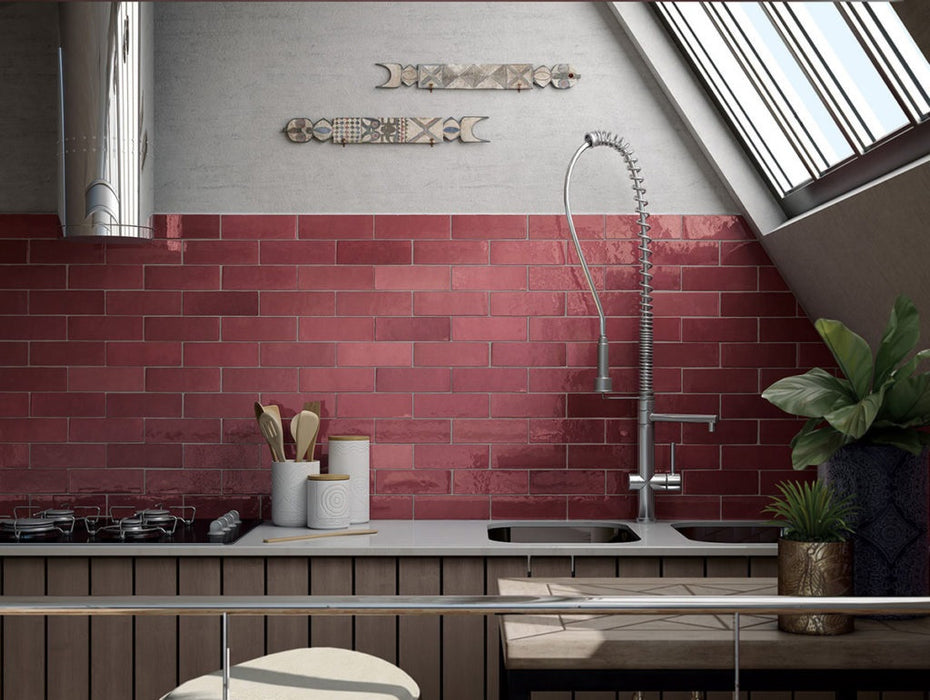 Zellij Brick Tile | Gloss de Borgoña | Minezo marroquí | 6.5 cm x 20 cm