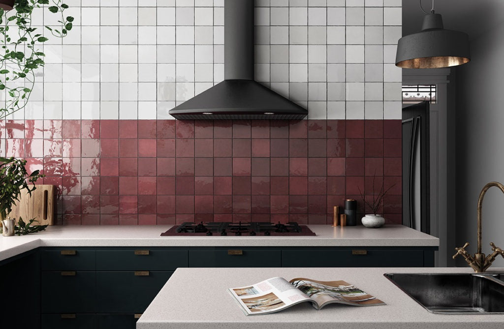 Zellij Tile cuadrado | Gloss de Borgoña | Minezo marroquí | 13.2cm x 13.2cm