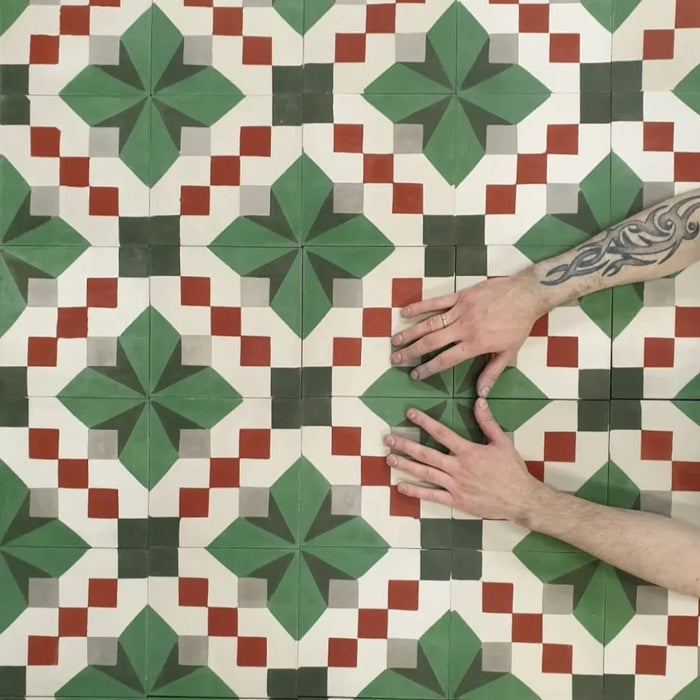 FULL TILE SAMPLE Geometría Trébol Verde | 20cm x 20cm | Azulejo para pared y piso