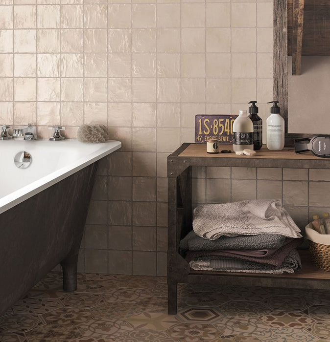 Baldosas cuadradas bejmat | Crema ostra | Minezo marroquí | 10 cm x 10 cm