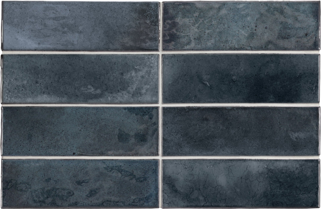 Muestra de azulejos completos Beijing Brick Tile | Gloss azul oscuro | Minezo marroquí | 5.1cm x 16.1cm