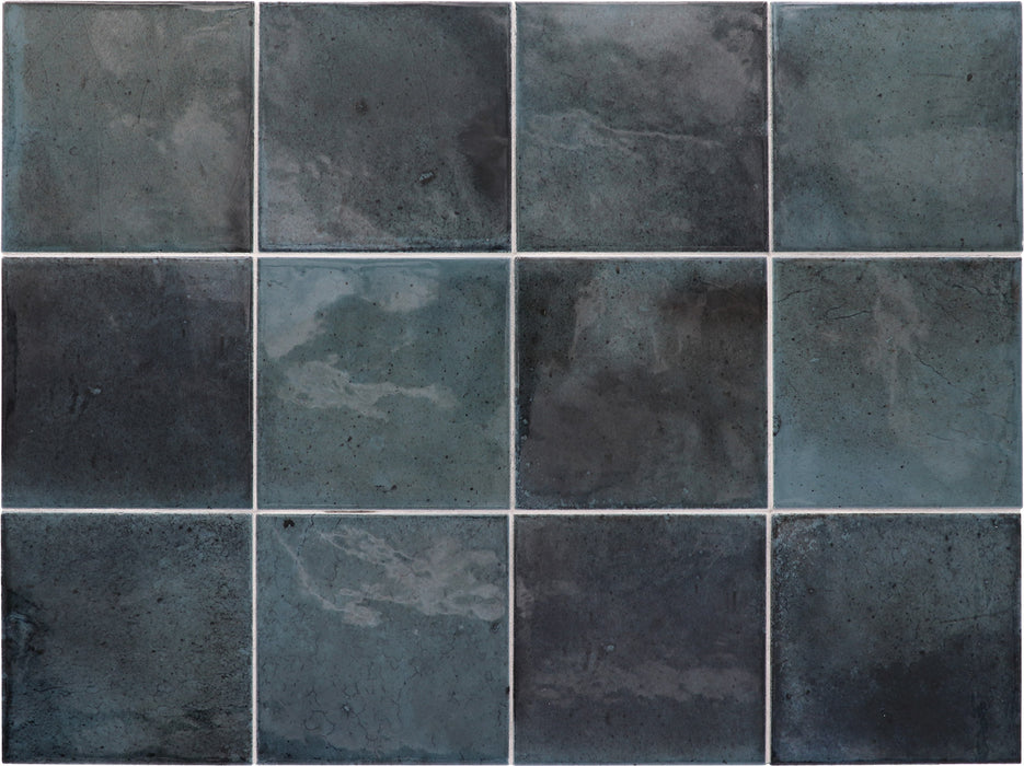 Muestra de mosaico completo Beijing Square Tile | Gloss azul oscuro | Minezo marroquí | 10 cm x 10 cm
