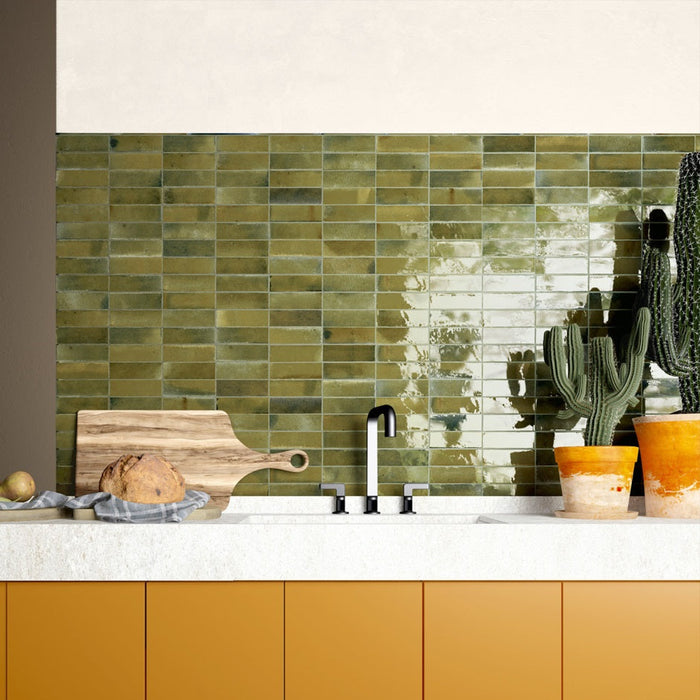 Beijing Brick Tile | Brillo verde oscuro | Minezo marroquí | 5.1cm x 16.1cm