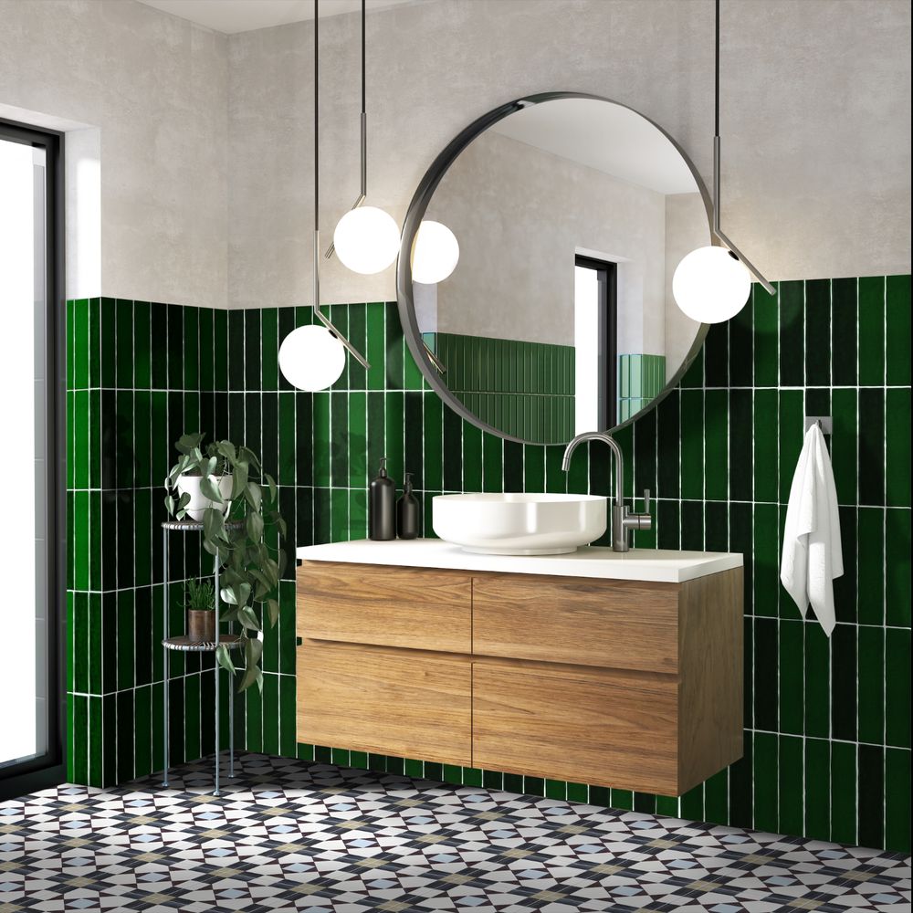 Vincia Dublin Victorian Green Brick Wall Tiles 5cm x 25cm FULL TILE SAMPLE