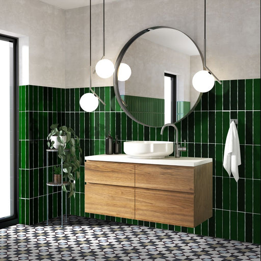 Vincia Dublin Victorian Green Brick Wall Tiles 5cm x 25cm FULL TILE SAMPLE