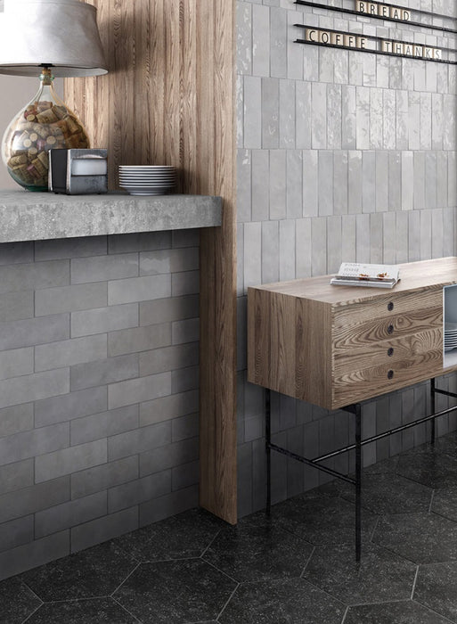 Zellij Brick Tile | Gloss gris | Minezo marroquí | 6.5 cm x 20 cm
