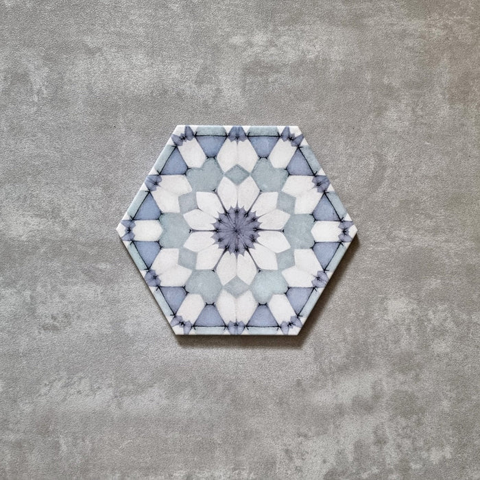 Maroush Frost Blue Hexagon 18.7cm x 21.6cm FULL TILE SAMPLE