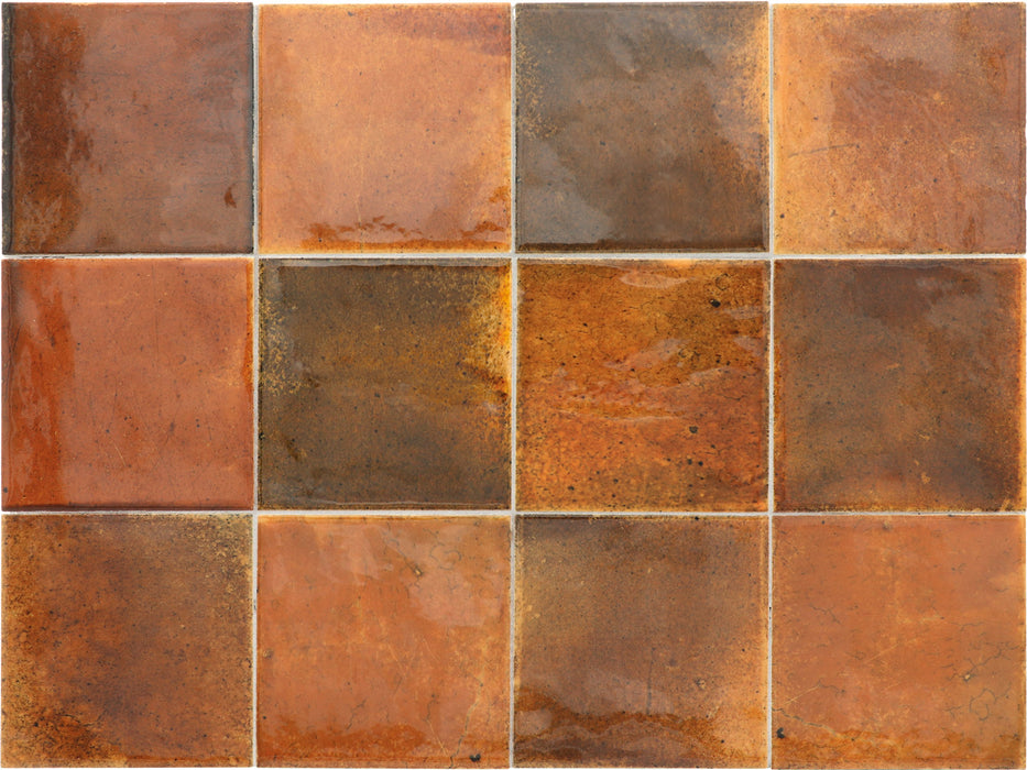 Muestra de mosaico completo Beijing Square Tile | Orange Gloss | Minezo marroquí | 10 cm x 10 cm