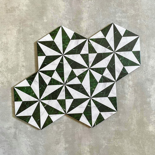 Plaza Emerald Green & Carrara White Hexagon 18.7cm x 21.6cm