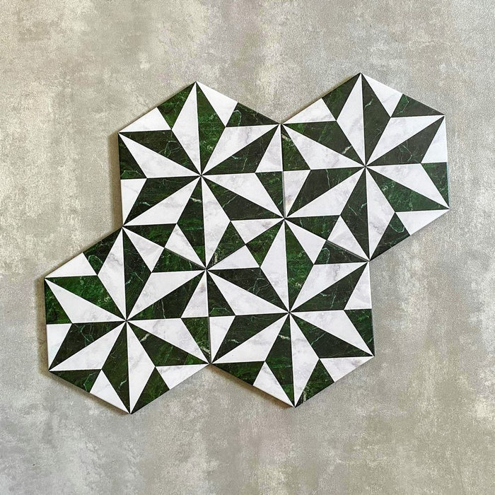 Plaza Emerald Green & Carrara White Hexagon 18.7cm x 21.6cm