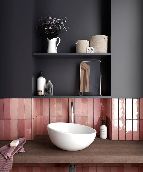 Zellij Brick Tile | Pink Gloss | Minezo marroquí | 6.5 cm x 20 cm