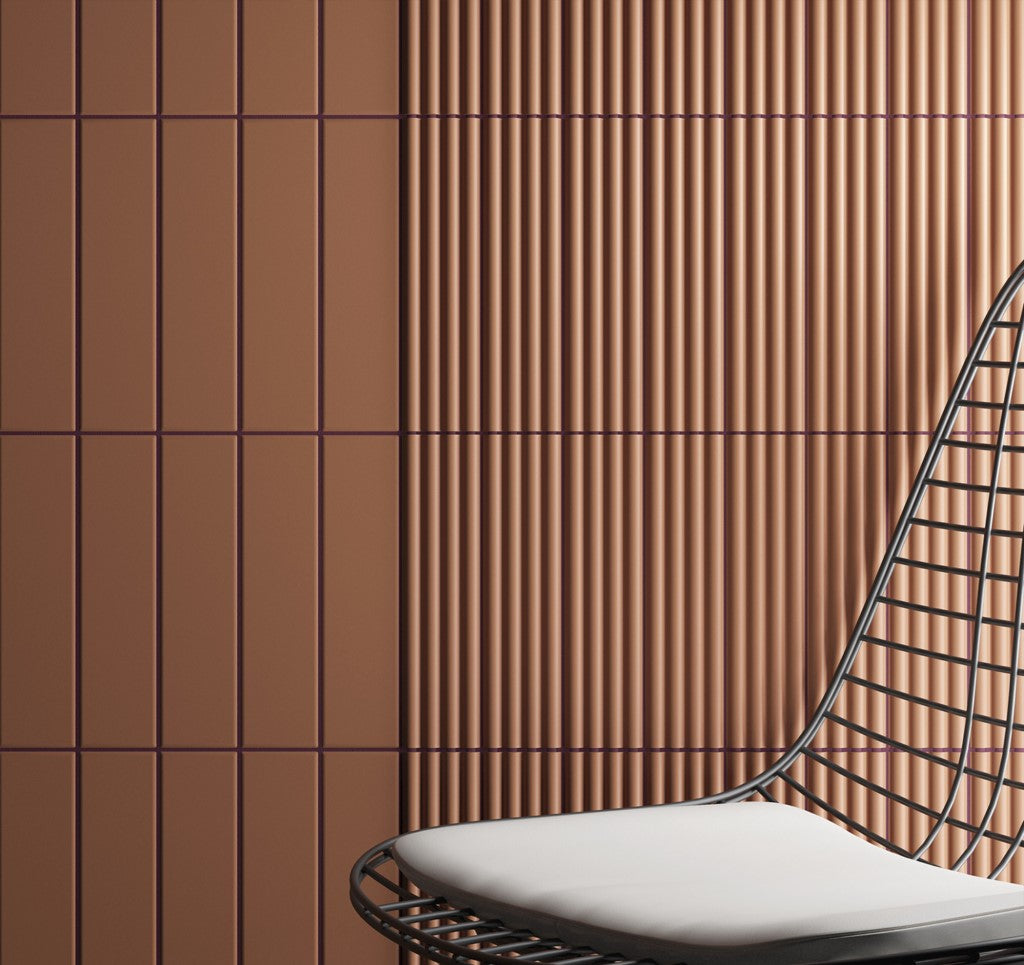 Micro Rib Terracotta Gallery 3D Ribbed DECOR Tile Terracotta Matt 5cm x 20cm — Artisan Ceramica