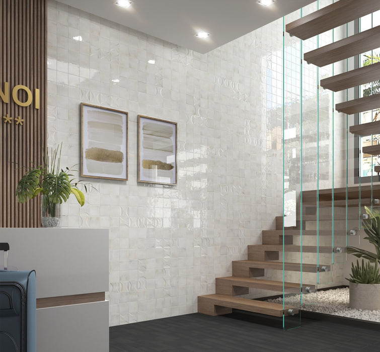 Beijing Square Tile | Brillo blanco | Minezo marroquí | 10 cm x 10 cm