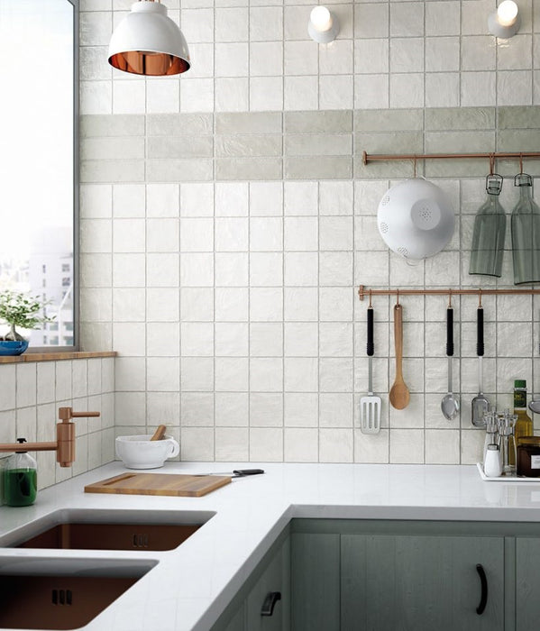 Baldosas cuadradas bejmat | Oyster blanca | Minezo marroquí | 10 cm x 10 cm